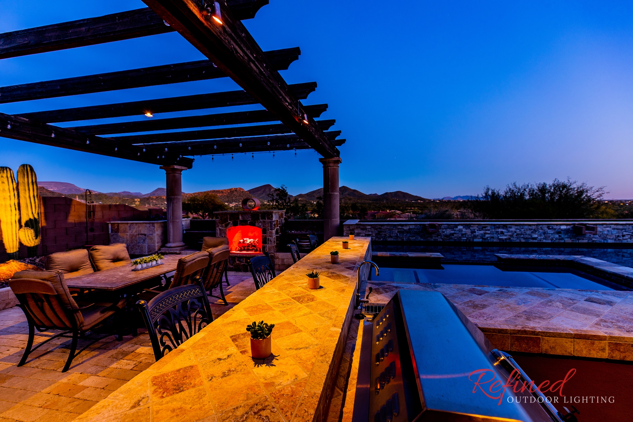 backyard patio lighting in Anthem with North Valley views