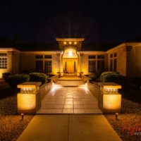 home front entrance with landscape lighting